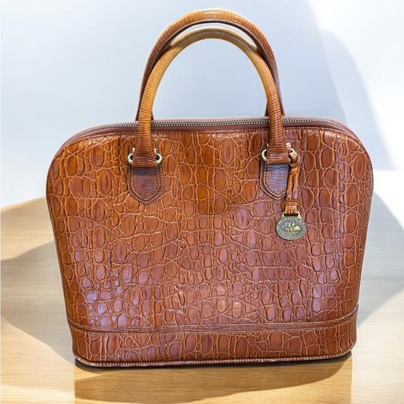Brahmin Handbags - BRAHMIN Crocodile Leather Dome Top Handle Bag Suede Lining Vtg